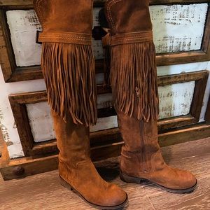 Fringe over the knee boots worn once